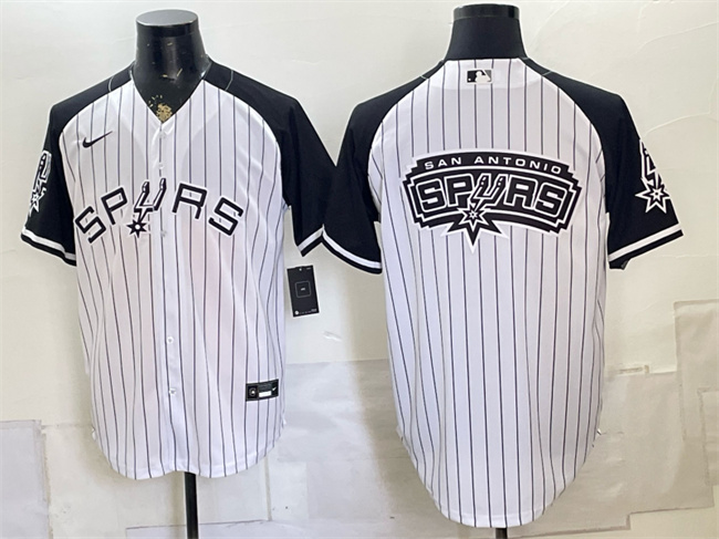 Men's San Antonio Spurs Team Big Logo White Stitched Baseball Jersey